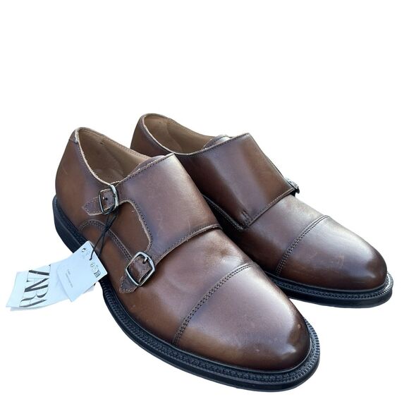 Zara Men's Double Buckle Leather Dress Shoes Size US 9 UK 8 EUR 42 NWT - Picture 1 of 9